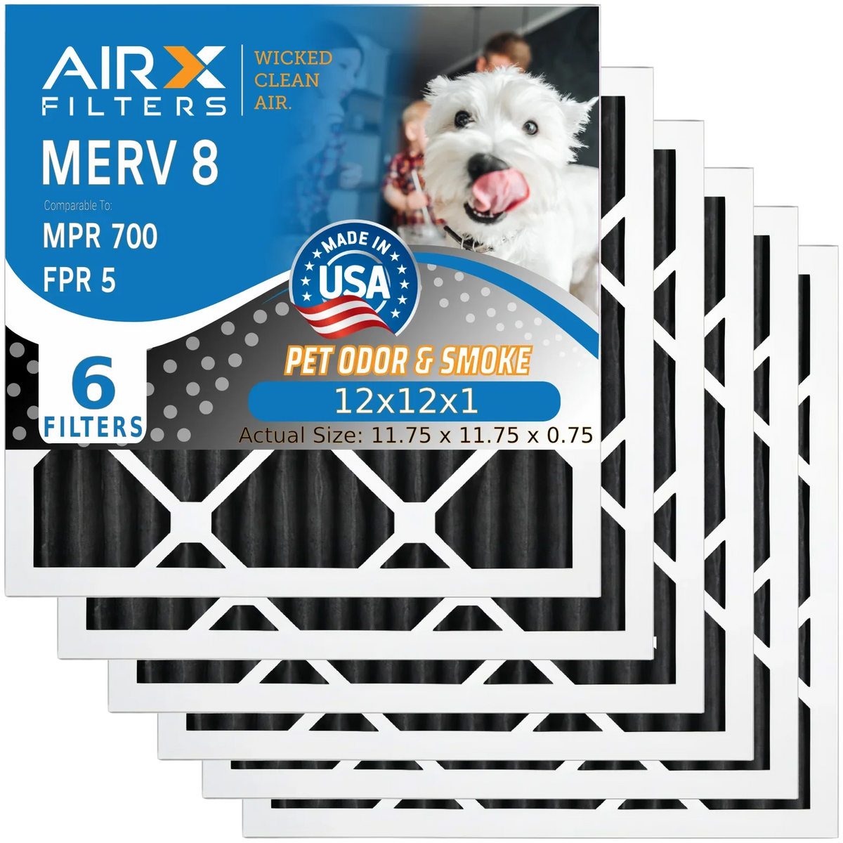 CLEAN Filters 12x12x1 AIR. MERV Carbon & MPR Comparable USA Air Filter Filter AIRX 5 700 Eliminator FILTERS 8 Premium Furnace WICKED HVAC AC Odor by 12x12x1 to Pack Made 6 FPR