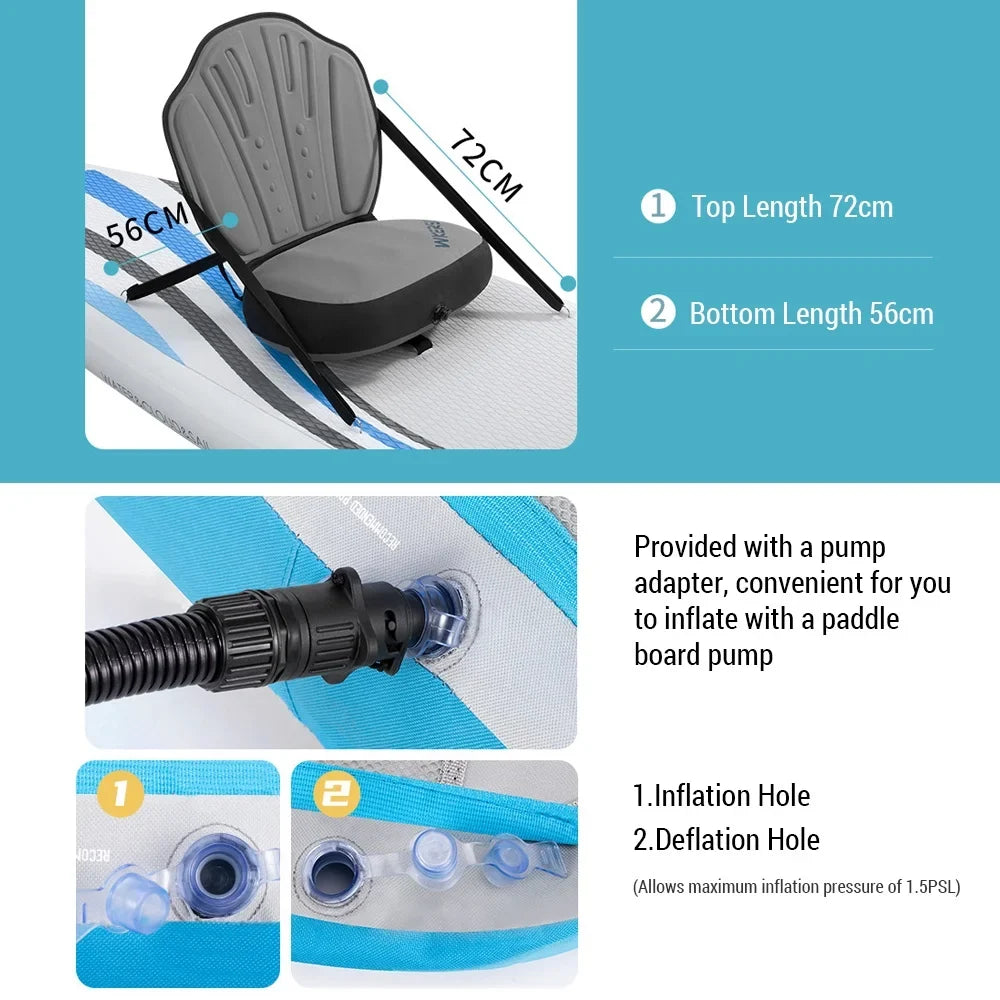 Board Seat Back Detachable Support Kayak Comfortable Kayaking Accessory Adjustable Inflatable Seat with WKERSIY Paddle