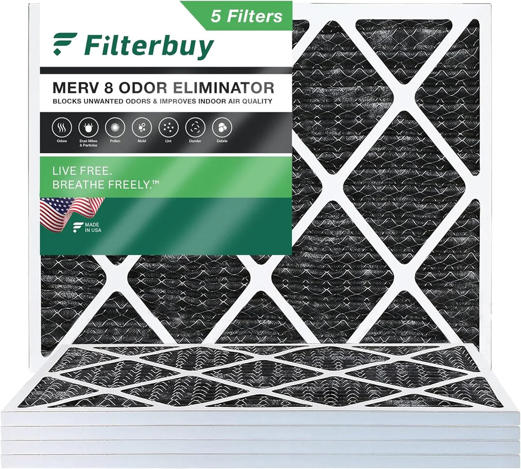 AC Carbon Eliminator with Filterbuy HVAC 14x18x1 Air Pleated MERV Activated Filters (5-Pack) 8 Odor Furnace
