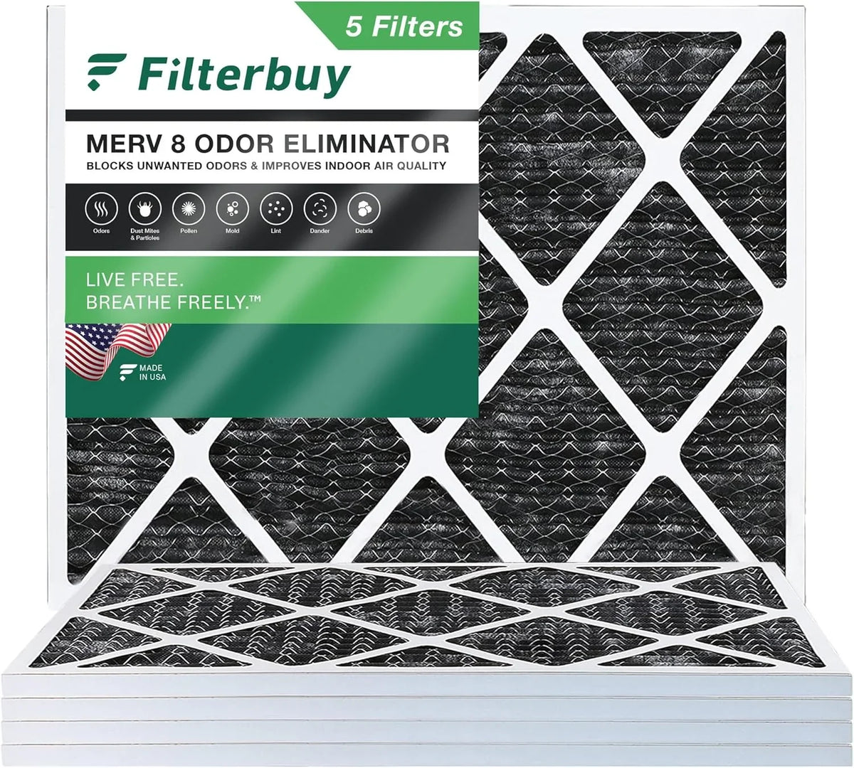 AC Carbon Eliminator with Filterbuy HVAC 14x18x1 Air Pleated MERV Activated Filters (5-Pack) 8 Odor Furnace