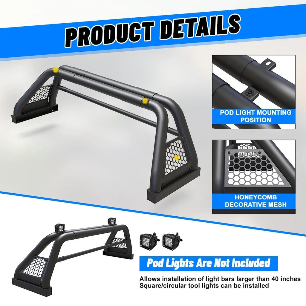 62.9-74.7" Ranger Bar 2019-2023 Rack Chase For Adjustable Sport Bed Truck Fit Roll Bar