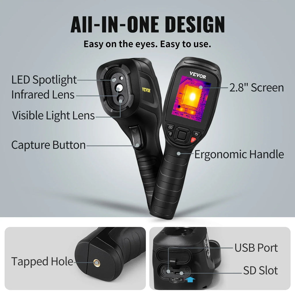 Imaging Range, Refresh 2MP Built-in 240x180 with Temperature 64G VEVOR Infrared Visual SD Resolution -4℉~1022℉ Camera, with Battery Card Rechargeable Thermal IR Camera, 20Hz Rate and Li-ion Camera