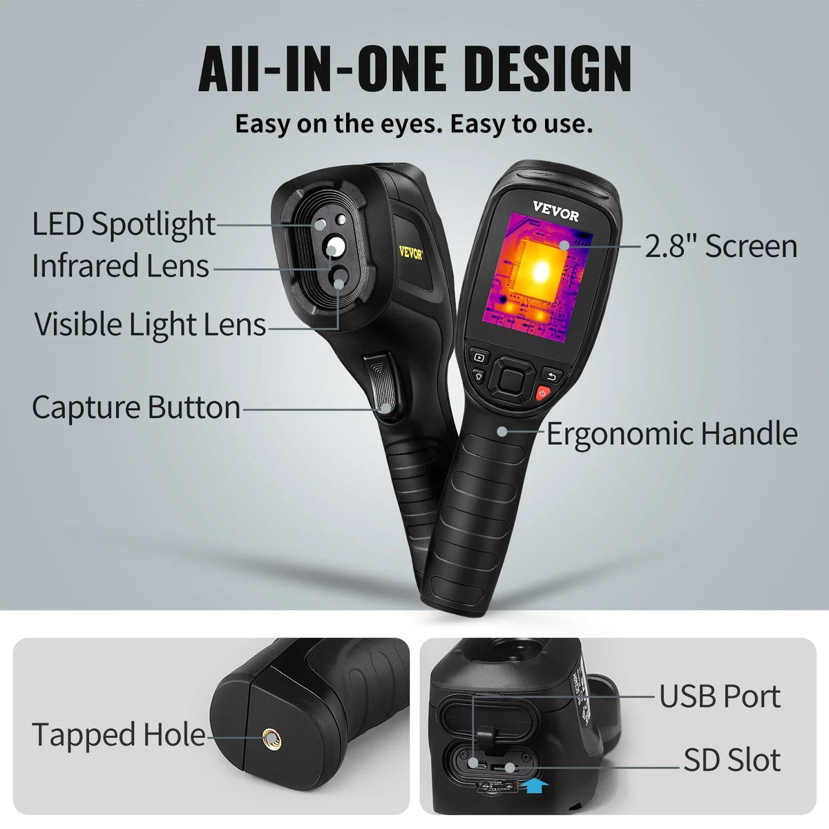 Imaging Range, Refresh 2MP Built-in 240x180 with Temperature 64G VEVOR Infrared Visual SD Resolution -4℉~1022℉ Camera, with Battery Card Rechargeable Thermal IR Camera, 20Hz Rate and Li-ion Camera