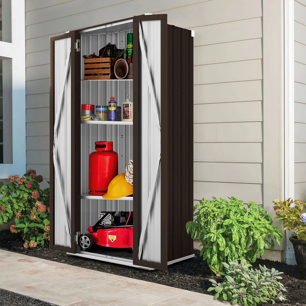 Organizer and in Storage for Metal Garden YODOLLA Shelves Cabinet with 70" exterior/ Indoor Shed Garage& Doors Brown Storage