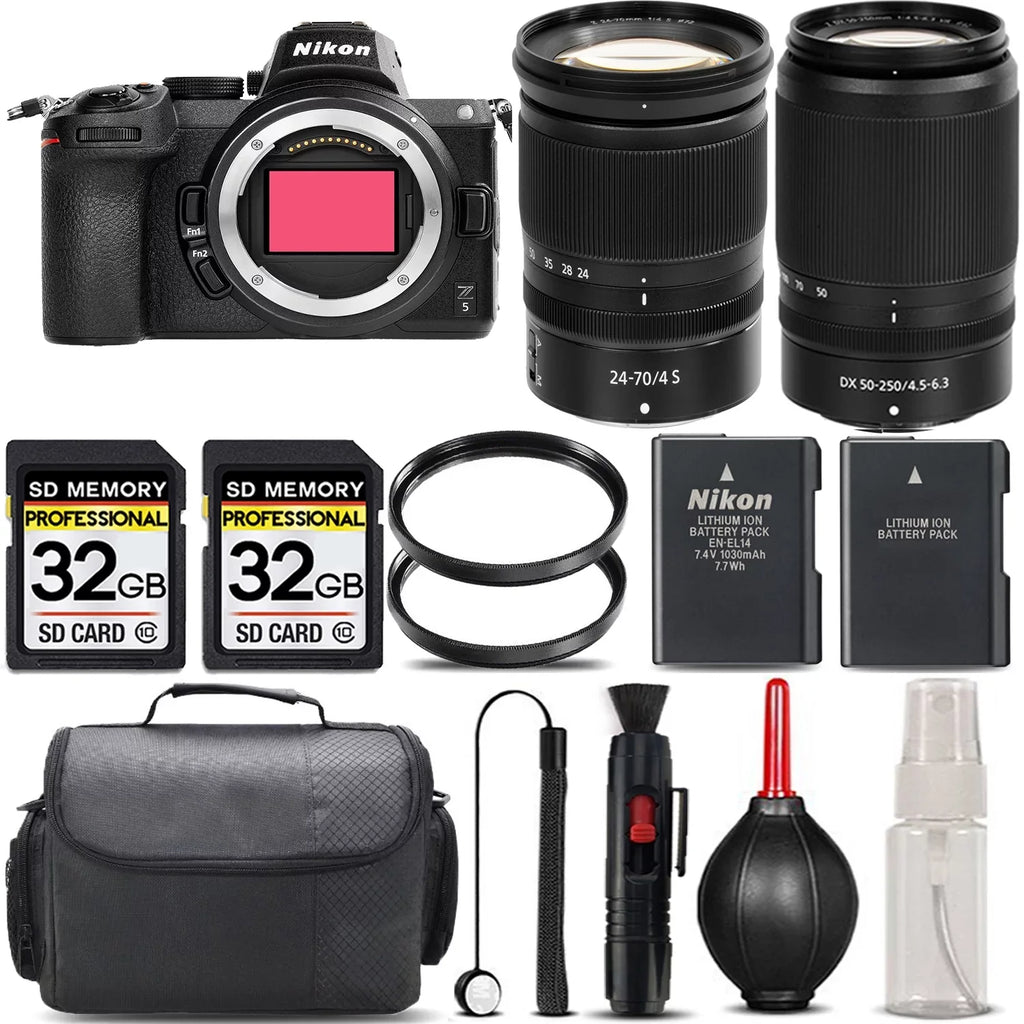 50-250mm + Lens + - Backup + S UV 24-70mm Version International Storage 64GB Nikon Mirrorless Battery Lens Kit Filter Cleaning Case f/4.5-6.3 VR + Z5 with f/4 + +