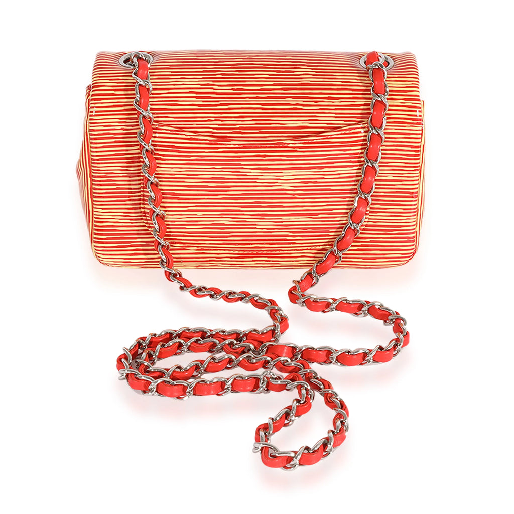 Flap Classic Bag Red Striped Mini Rectangular Patent Pre-Owned