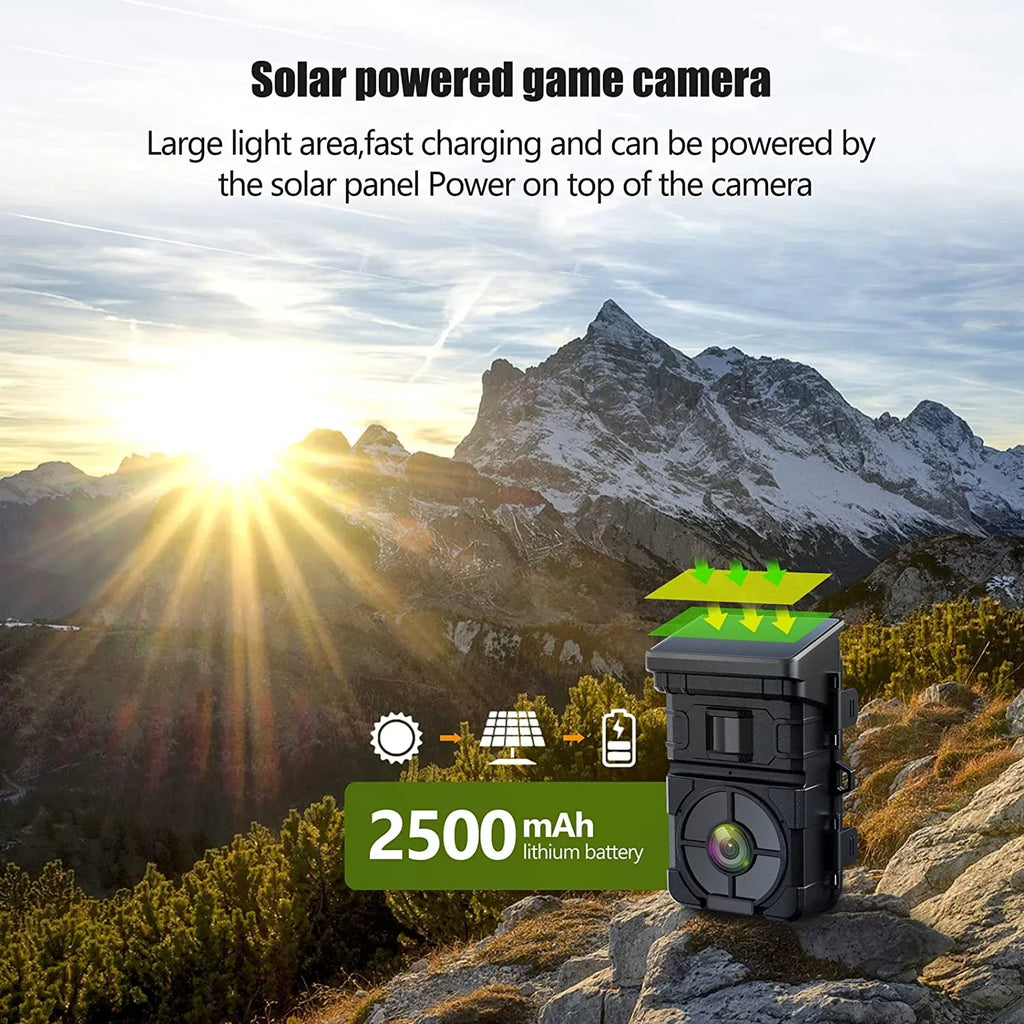 24MP Trigger 2500mAh Camera Motion Camera Battery Built-in Trail Cam 1080P with 120°Wide Vision IP66 Waterproof Hunting Activated Solar Speed 0.1s Night Lithium CAMPARK Game Angle Rechargeable