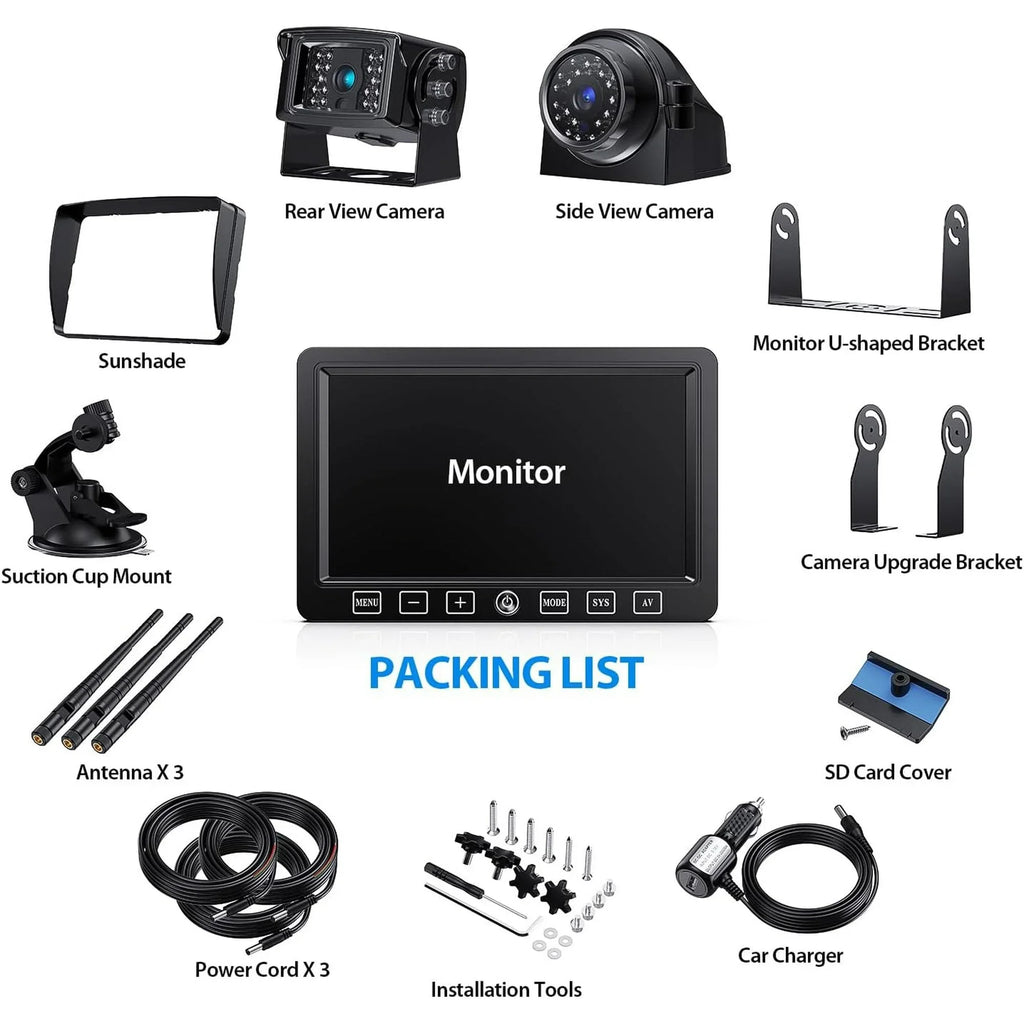 View Side IP69 Split 7-inch Truck with Camera RV 1080P Waterproof for ZEROXCLUB DVR Wheel,BW702 2 Dual/Quad Wireless Backup Camera View System Trailer 5th Monitor, HD Rear Touch Wireless
