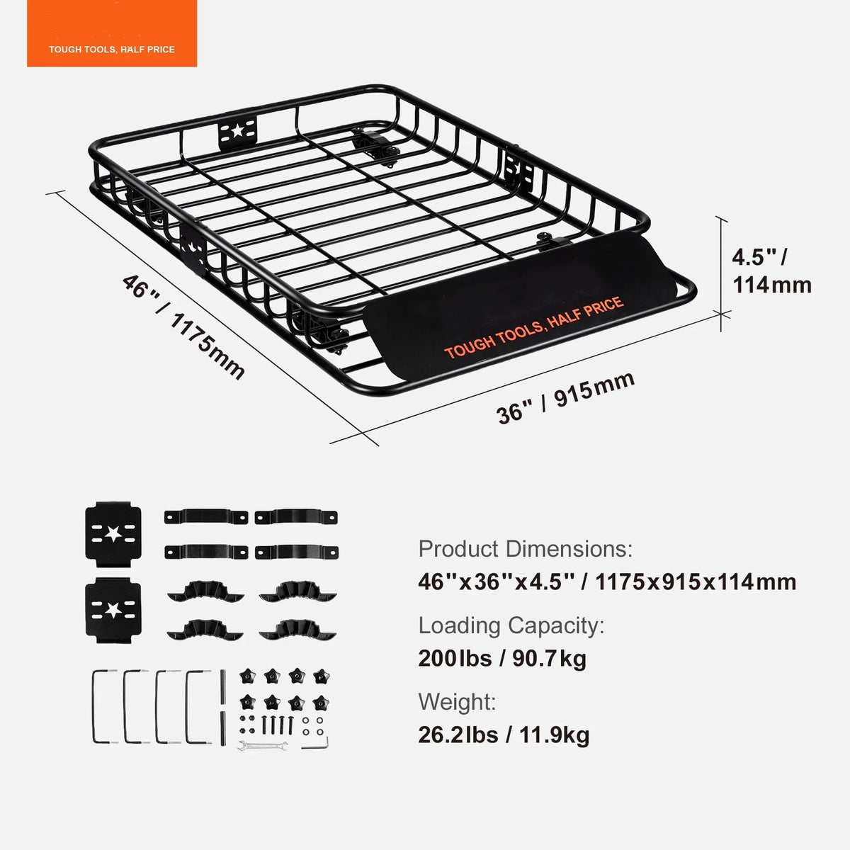 Duty Cargo 200 Rack Top Heavy Car LBS 46"x36"x4.5" BENTISM Truck Roof SUV Basket Capacity for Holder