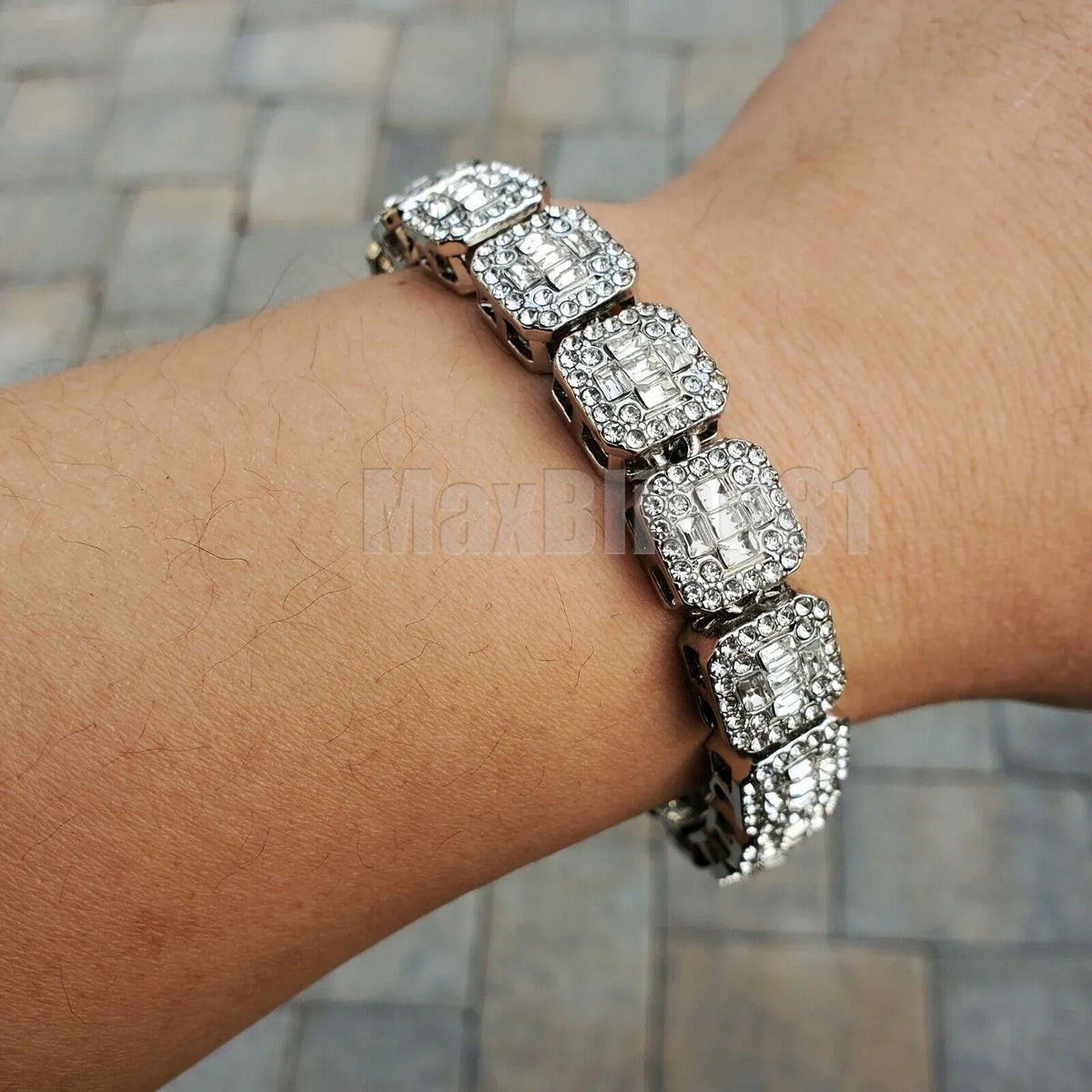 ICED PT STONE BRACELET HOP & WATCH HIP DIAL LUXURY BAGUETTE SILVER BLING RED