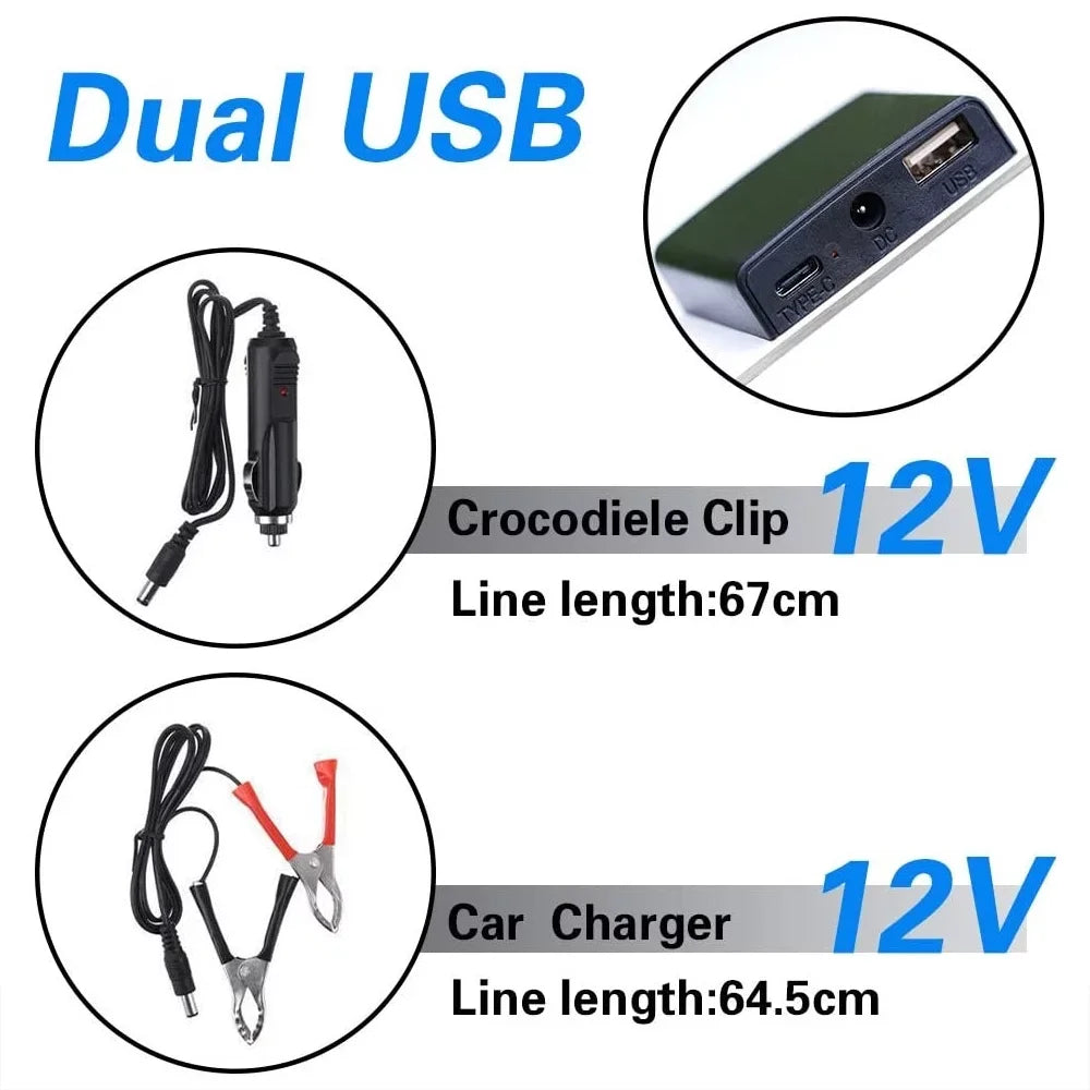 lighter,2 Kit Carabiners,1 22W bag,1 clip,1x mountaineering Alligator Car Charger,Maintainer Panel,12V/5V 2x Battery Solar RV Charger DFITO Trickle Cigarette Boat Fast W/ Charger