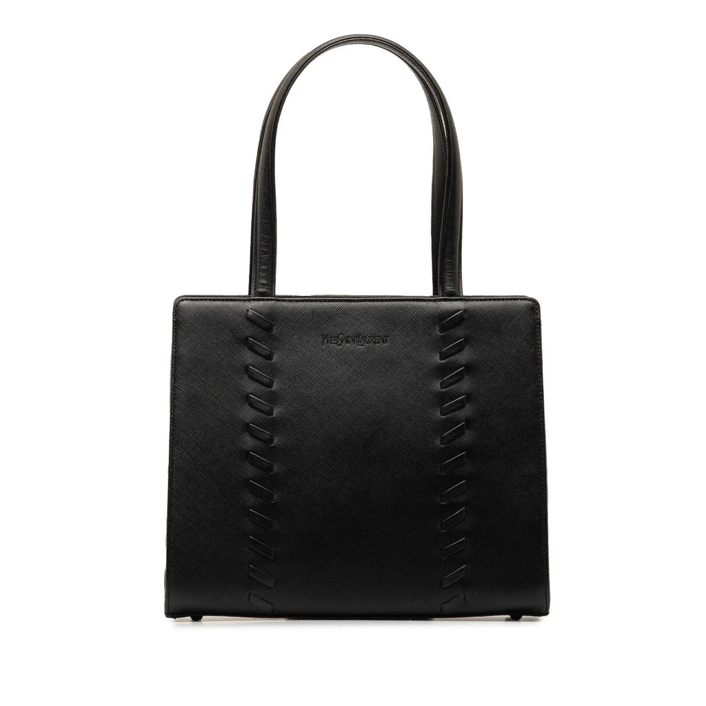 Calf Authenticated (Good) Saint Unisex Laurent HandleBag Top Pre-Owned Black Yves Leather Handbag