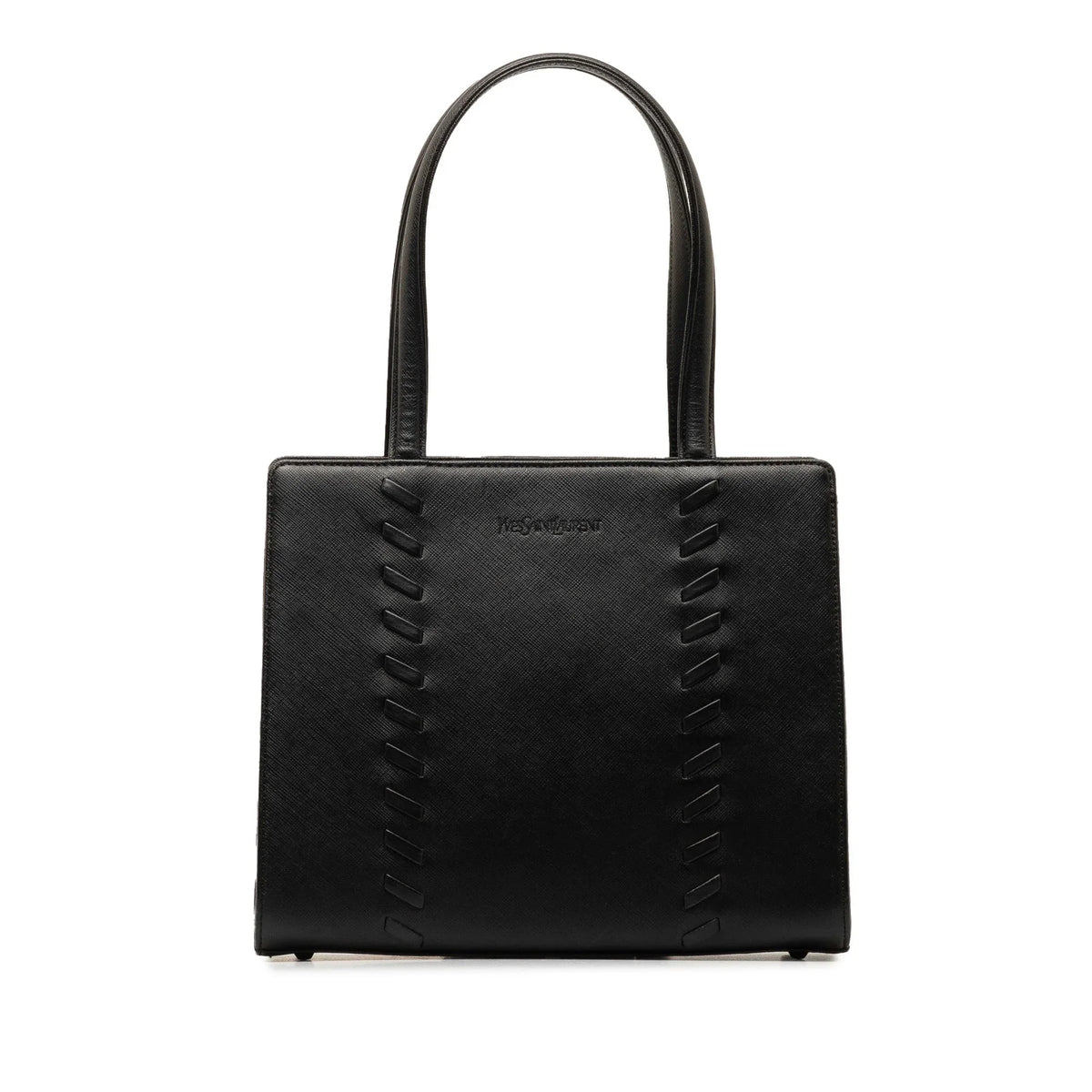 Calf Authenticated (Good) Saint Unisex Laurent HandleBag Top Pre-Owned Black Yves Leather Handbag
