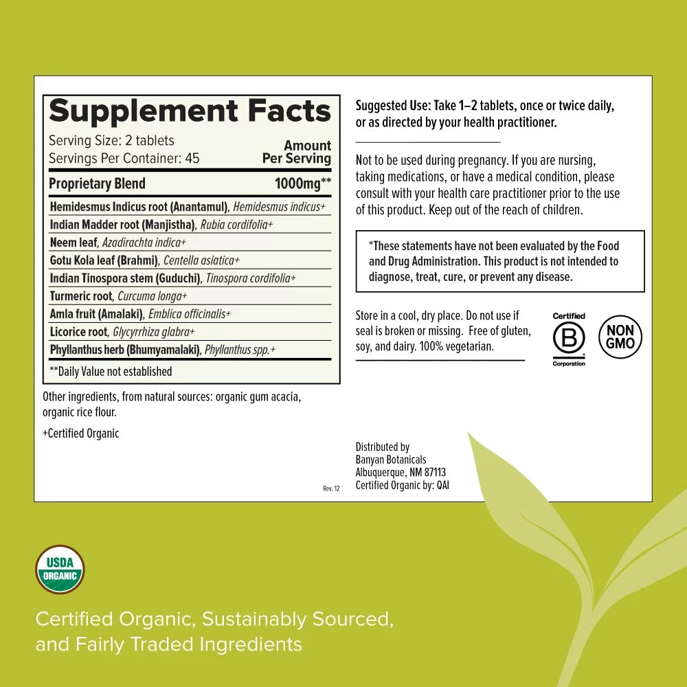 Skin Certified Skin* Organic - Botanicals Flawless - Radiant, 90 Supplement Healthy - USDA Tablets Daily Banyan for