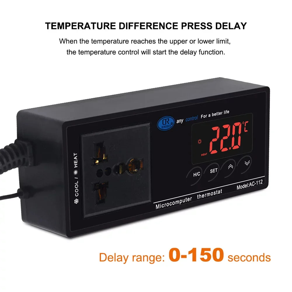 Reptiles Home Thermostat Controlled Green Incubation Digital Temperature Outlet Thermostat Cooling Chest Heating Controller Freezer Lepmerk Mode House & with Plug Reptile for Brewing -40℃~110℃