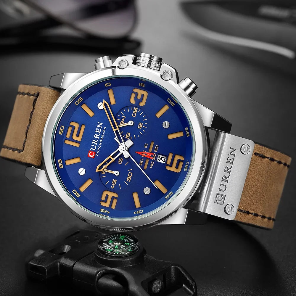 Calendar Hour Quartz Brand Men Watch CURREN Watch Minute Leather Display Wristwatch Time Watch 8314