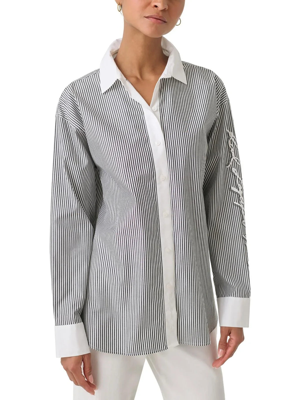 Womens Lagerfeld Striped Button-Down Top Karl Paris Cotton