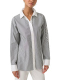 Womens Lagerfeld Striped Button-Down Top Karl Paris Cotton