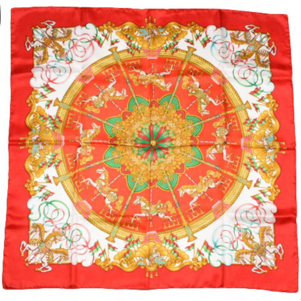 PARK Scarf White Amusement 90 (Good) HERMES Hermes Carre Park Red Pre-Owned Silk LUNA