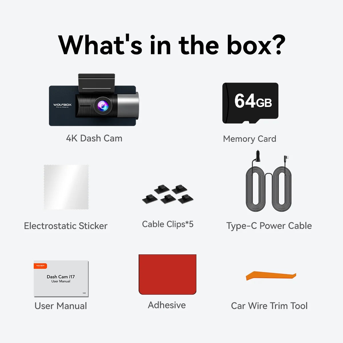 WiFi Night Cam 4K+2.5K Dash 3" UHD Super LCD Car GPS, Built-in Camera Vision, Rear, with and Front 4K Cam Dash IR WOLFBOX 64GB Dual 5G Vehicle Camera Card, Dash with