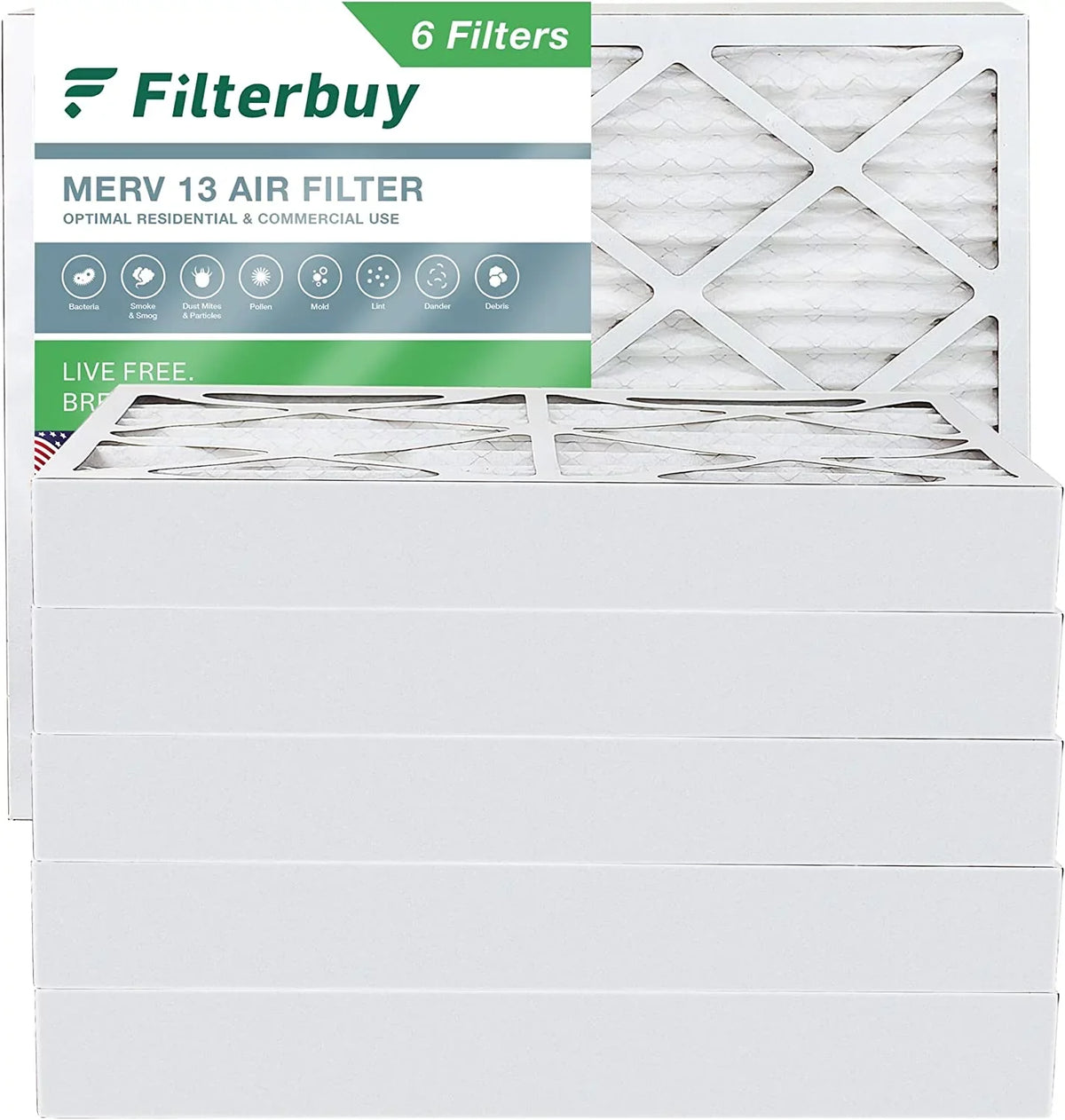 Furnace Filterbuy AC HVAC Pleated 13 (6-Pack) MERV Air Filters 10x16x4