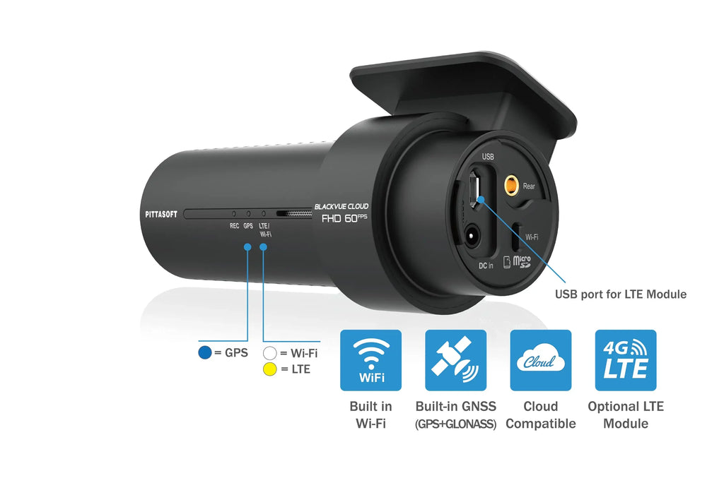 Wi-Fi, 64GB STARVIS Image Mode GPS, Dashcam Parking Back-Illuminated HD Built-in | LTE Dual Cloud DR750X-2CH Plus Optional Monitor via Sensor Voltage | | Full Module LTE BlackVue |