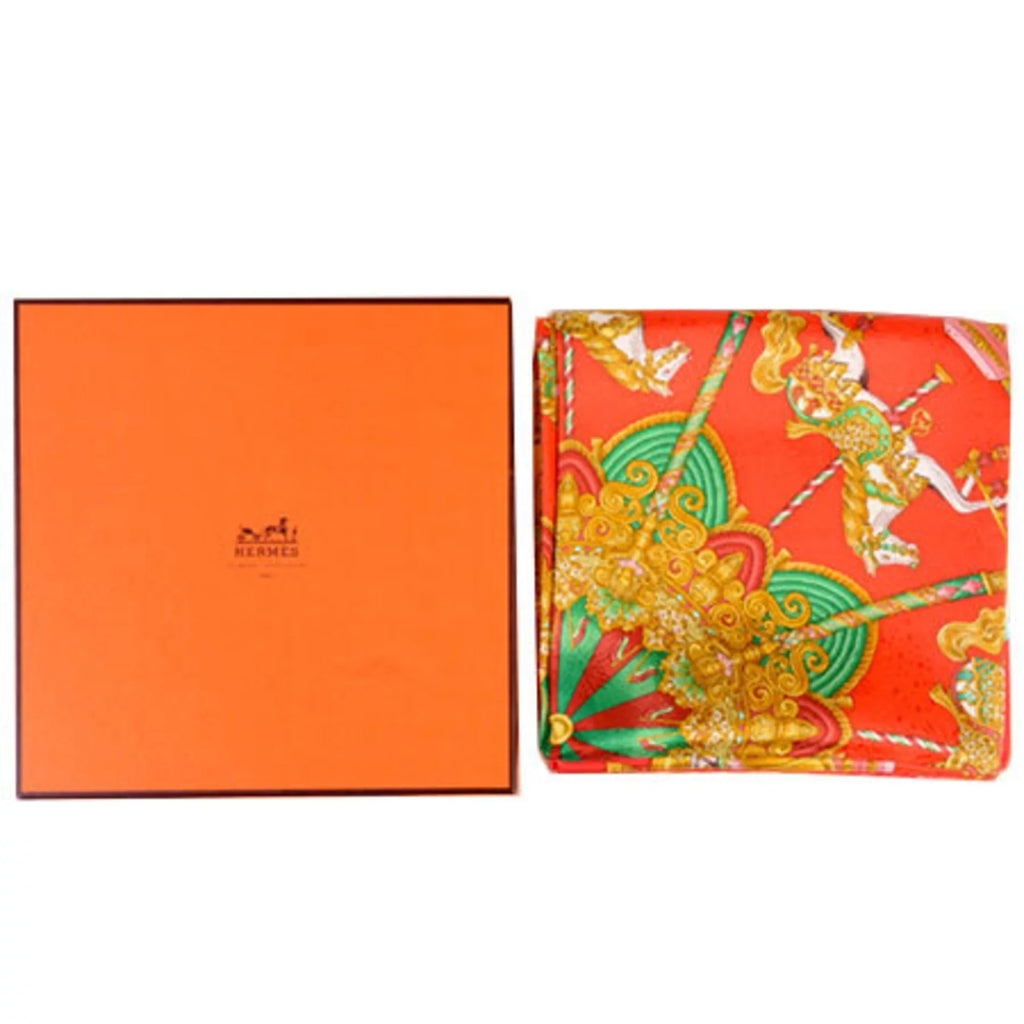 PARK Scarf White Amusement 90 (Good) HERMES Hermes Carre Park Red Pre-Owned Silk LUNA