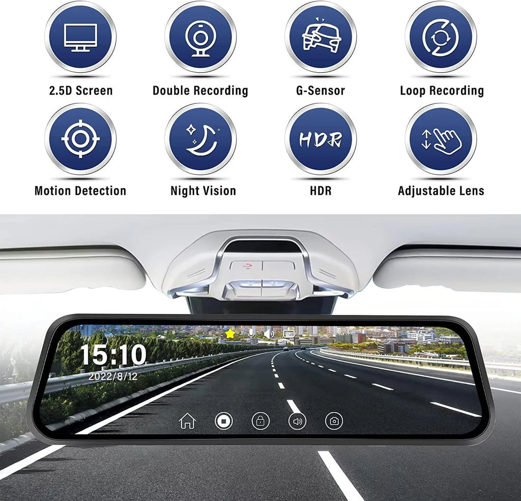 Touch Parking and Cameras Car Vehicles Card Vision Night Cam Dash 32GB Front 9.66" Mirror View Podofo Screen Monitoring,with Rear Dual for