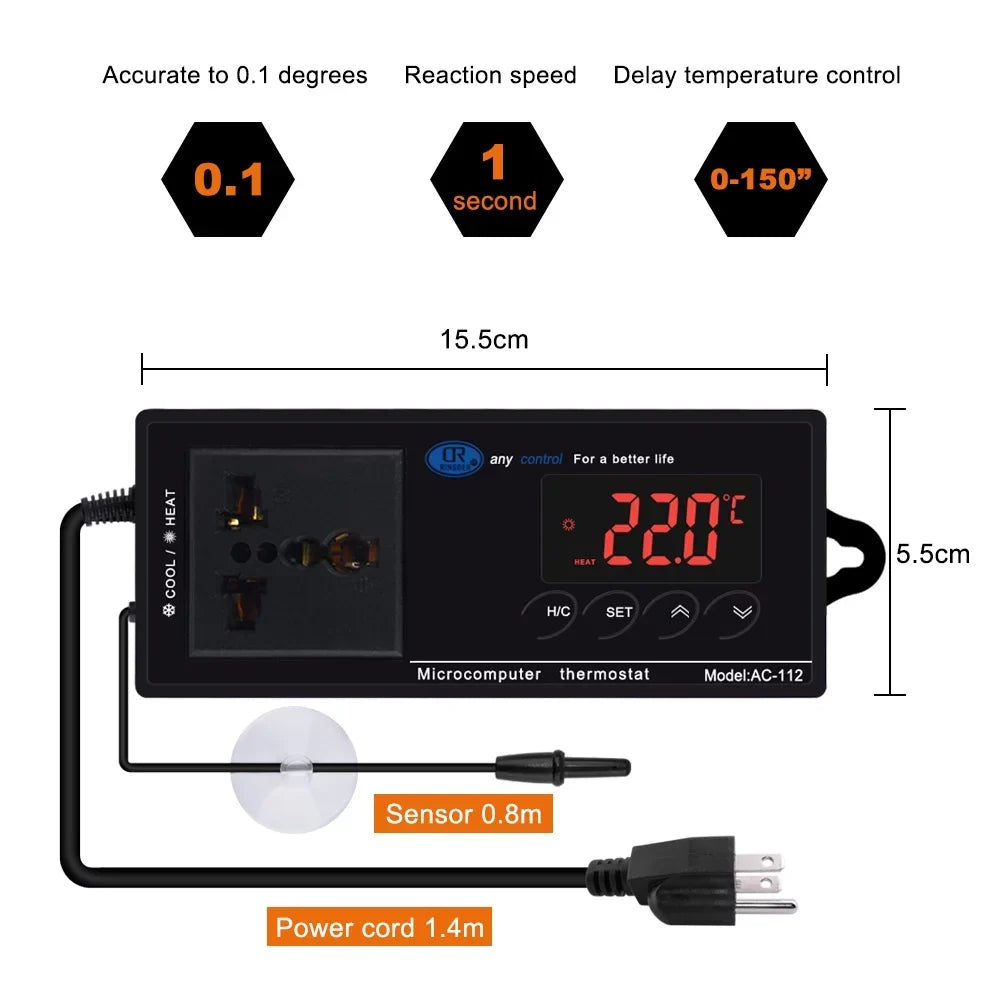 Reptiles Home Thermostat Controlled Green Incubation Digital Temperature Outlet Thermostat Cooling Chest Heating Controller Freezer Lepmerk Mode House & with Plug Reptile for Brewing -40℃~110℃