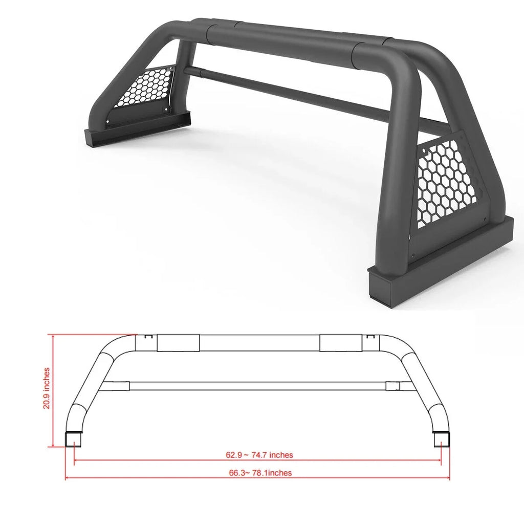 62.9-74.7" Ranger Bar 2019-2023 Rack Chase For Adjustable Sport Bed Truck Fit Roll Bar