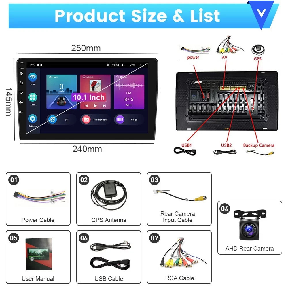 12 GPS Mirror Wireless FM Car 2+32G 1080P Bluetooth, Android for Touchscreen Auto 2013-2019 WIFI Toyota Backup Carplay Podofo HD Stereo Radio Camera RAV4 Android 10'' AHD Link