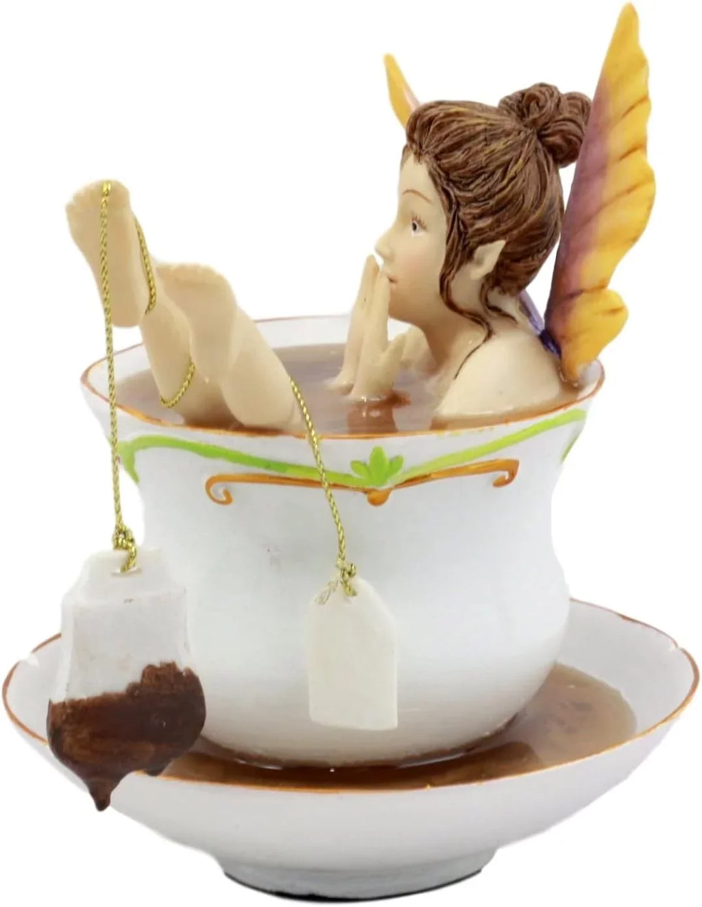 Fairy With Tea Fantasy Tea Shocked Fairy Tea Cup In Bathing 5" H Design Figurine Collectible Saucer Ebros Time Magical Encounters Bag Cracked With
