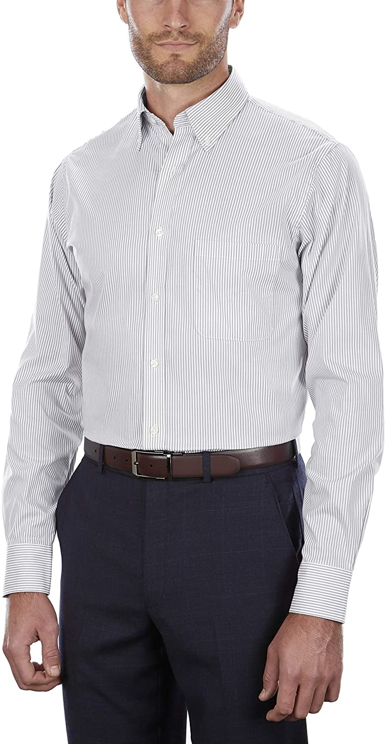 Fit Neck 34-35 Mens Pinpoint Iced 16.5 Stripe Heusen Regular Sleeve Shirt outfit Grey Van