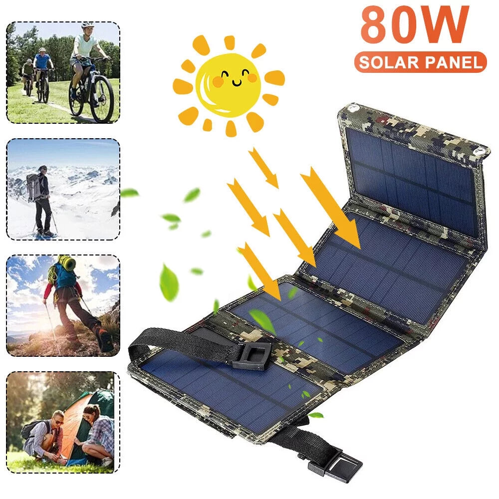 Folding Hiking Camping Panel USB Power Charger Bank Paddsun exterior Phone Solar 80W