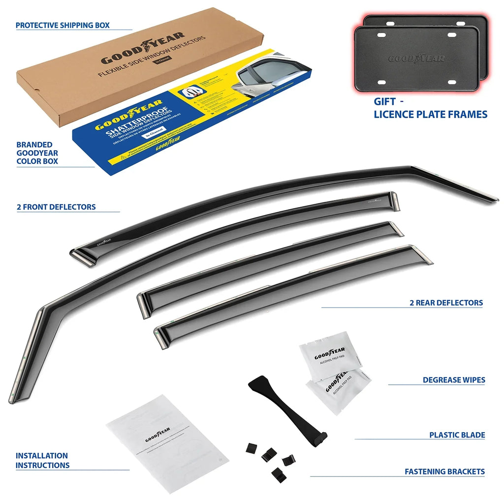 2018-2023/Impreza pcs - Vent 2017-2023, Window Accessories, Guards, for Car XV Window Cars, Crosstrek Hatchback Shatterproof Goodyear Deflector, in-Channel GY003477 Deflectors 4 for Rain Visors Subaru