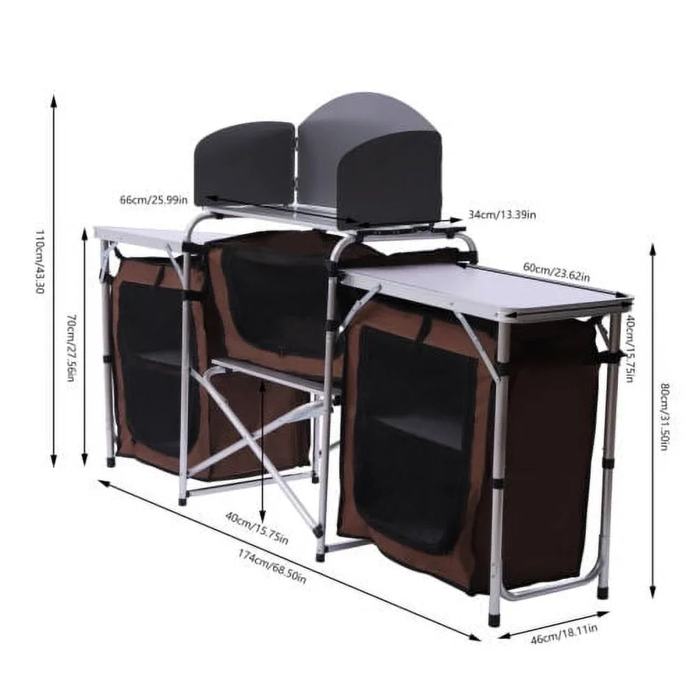Storage Picnic Table Camping Portable Cabinet Kitchen Table Rack Cooking Folding