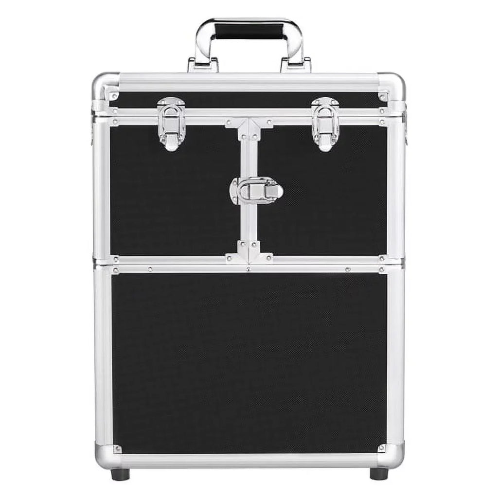 Alden Wheels, Design Mirror, Trays, & Makeup Black Case with Trolley Retractable Rolling
