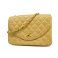 Used Beige Shoulder Single Authenticated Women's Bag Matelasse Leather Auth Chain