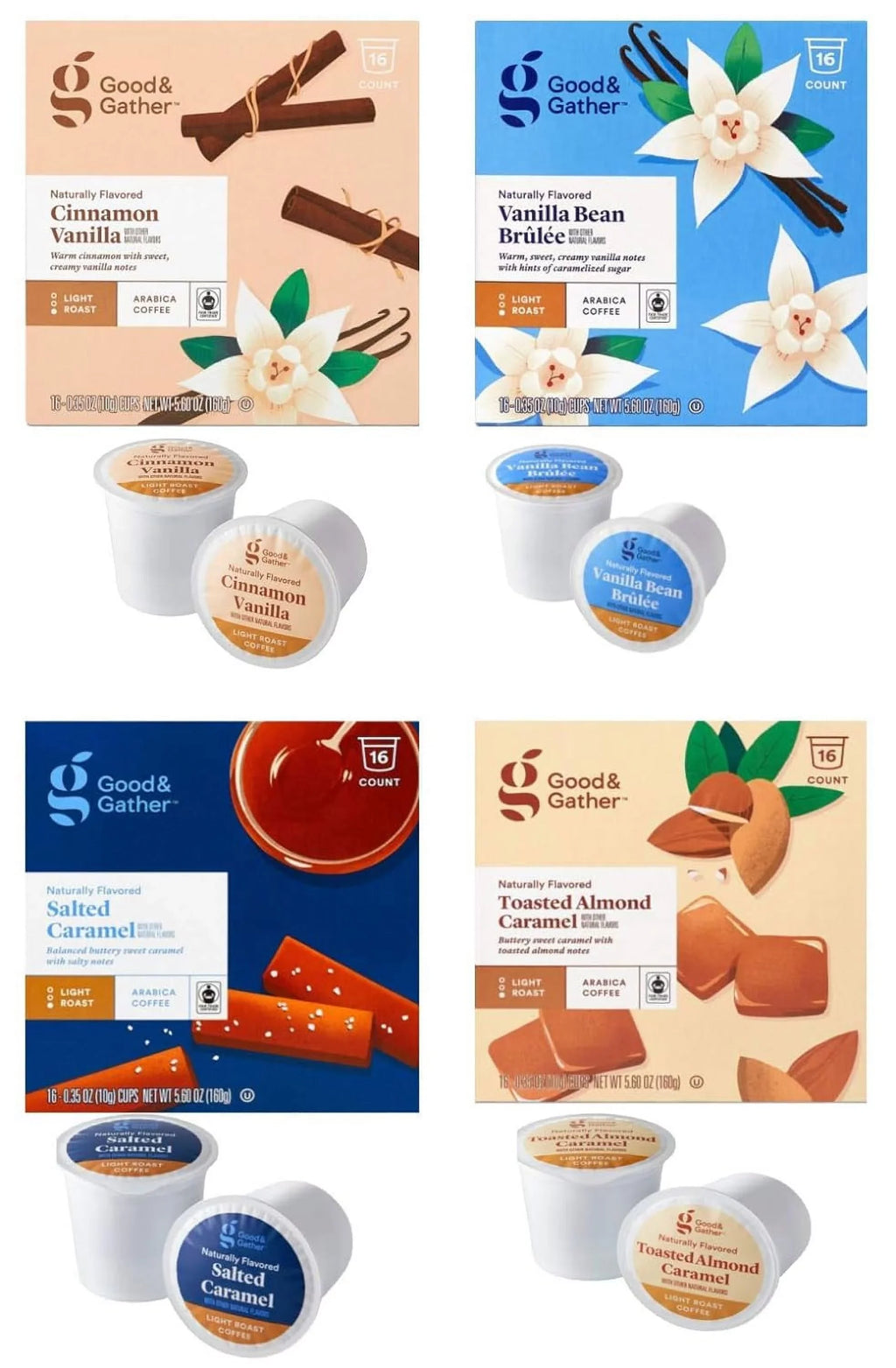and Toasted and of Cinnamon 4 Pods Brulee Bundle Vanilla Single Flavored Trade Count(Pack Gather Coffee Caramel, Good Naturally Certified,16 of Vanilla, Salted Serve Bean Carmel Fair 4) Almond Flavors