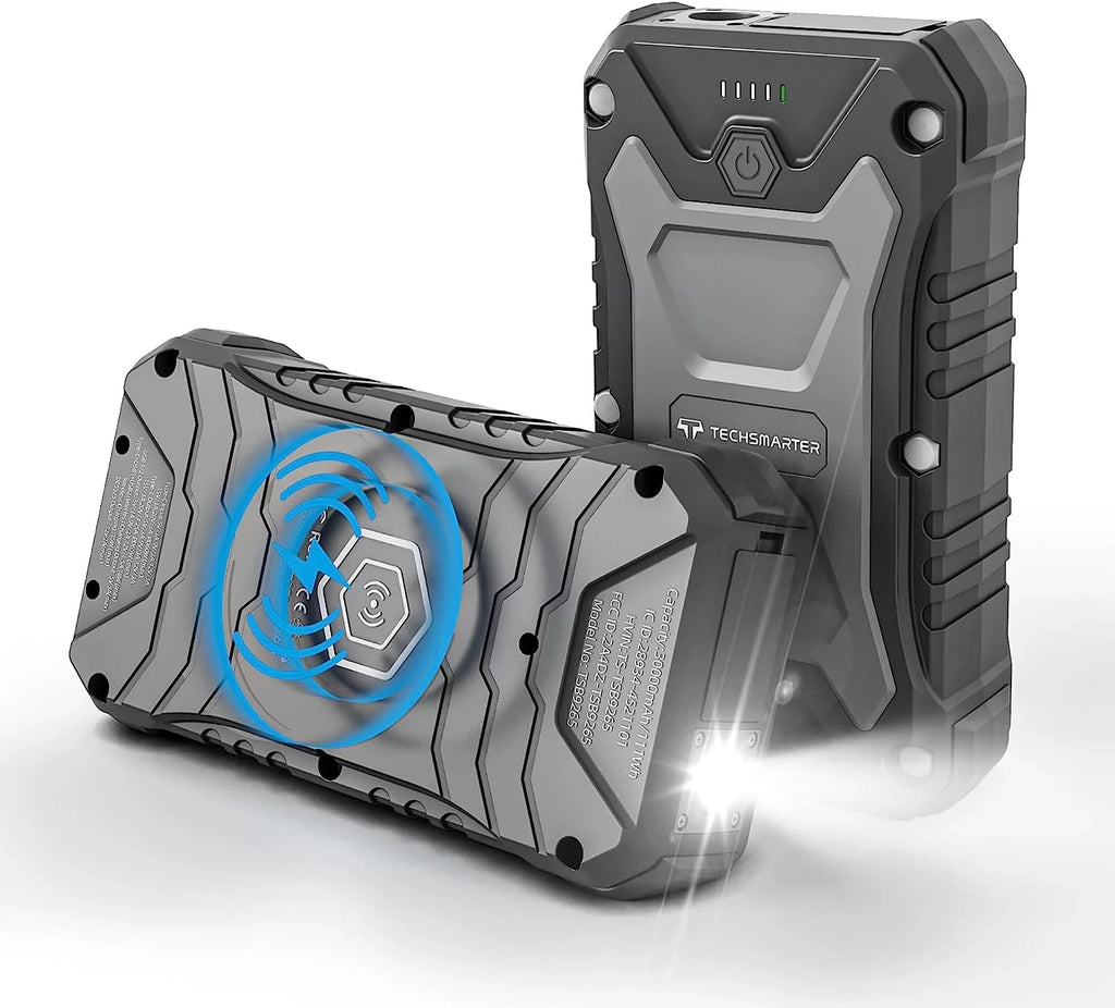 Pixel Portable Wireless PD iPad, 13, Compatible S23, 30000mAh Bank 15W S21, TECHSMARTER and LG, 15, Charging Power 14, Waterproof, Charger. iPhone USB-C 65W S22, Rugged with Androids, MacBook,