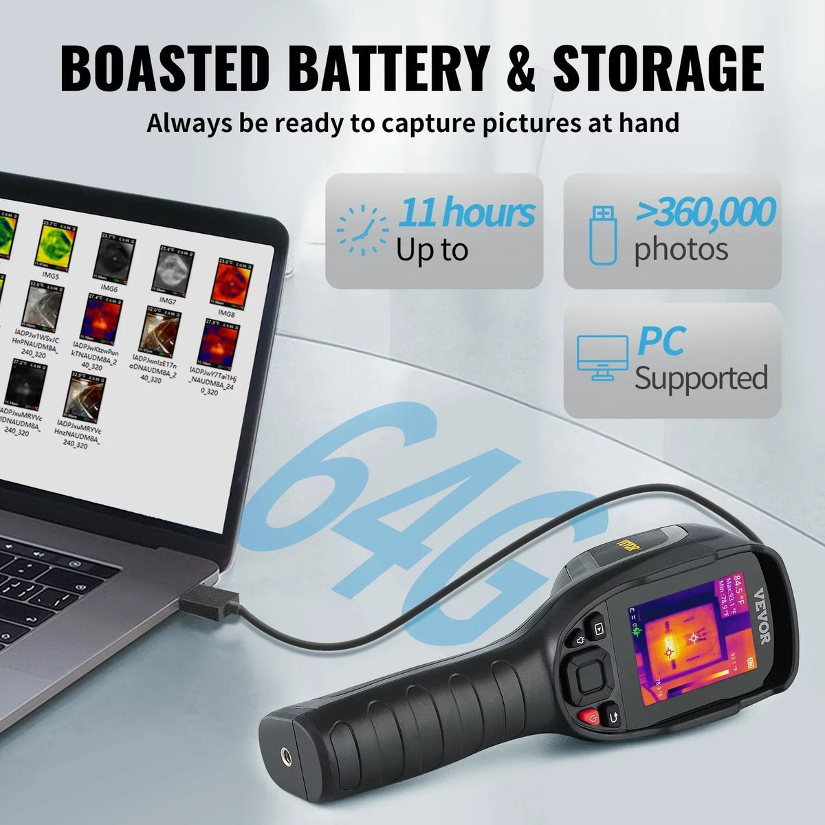 Imaging Range, Refresh 2MP Built-in 240x180 with Temperature 64G VEVOR Infrared Visual SD Resolution -4℉~1022℉ Camera, with Battery Card Rechargeable Thermal IR Camera, 20Hz Rate and Li-ion Camera