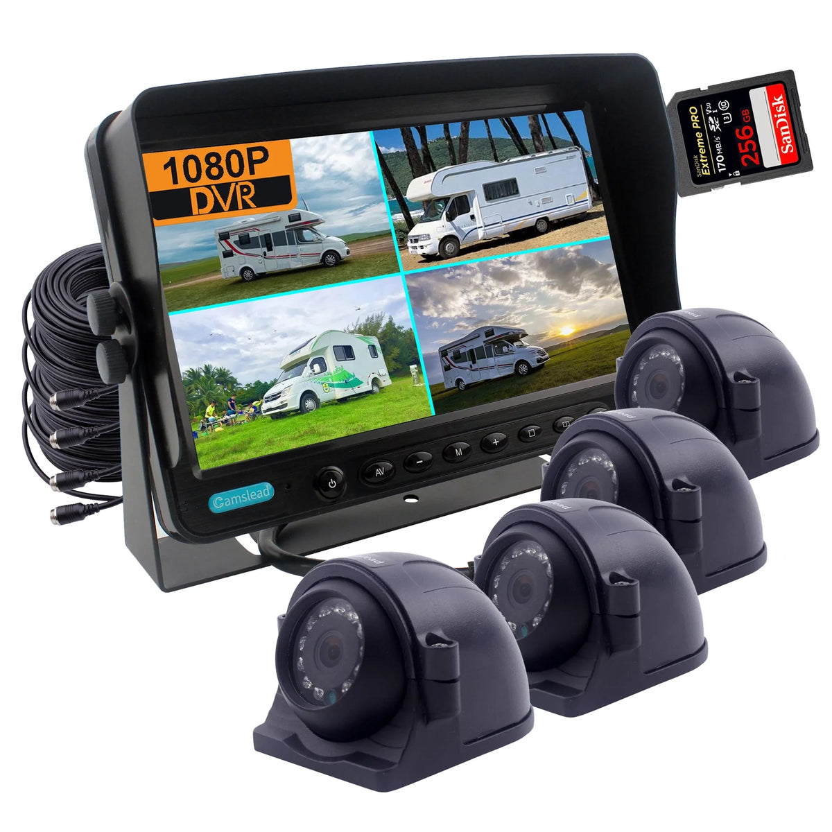 Rear for digital 7 Duty 1080P Waterproof HD Backup HD DVR inch monitor Split Heavy Side Input, Screen, RV Quad System, Trailer 4X 4 Camera 1080P CAMSLEAD View Recorder, Camera Channel View