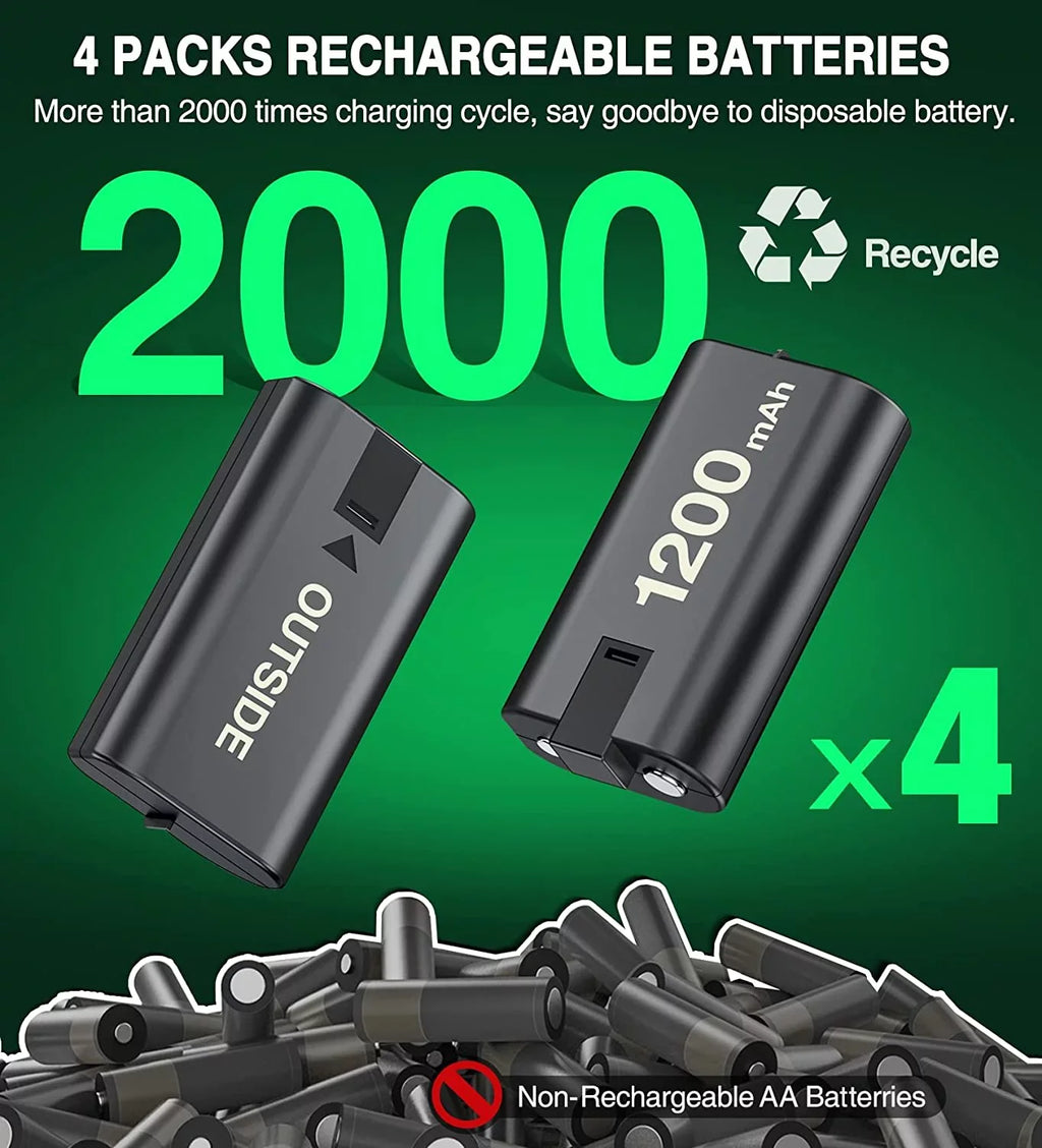 Xbox for with 4x1200mAh Xbox Battery Pack Battery Charger Rechargeable Series One Xbox for EUROA Controller Pack X|S/Xbox S/X/Elite-Black