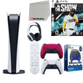 5 Extra Red and 21, Remote, MLB Cleaning Digital) PS5 Controller, Playstation Kit with Digital ( Headset, Version Media Accessory Microfiber Cloth Cosmic The Show Starter Bundle