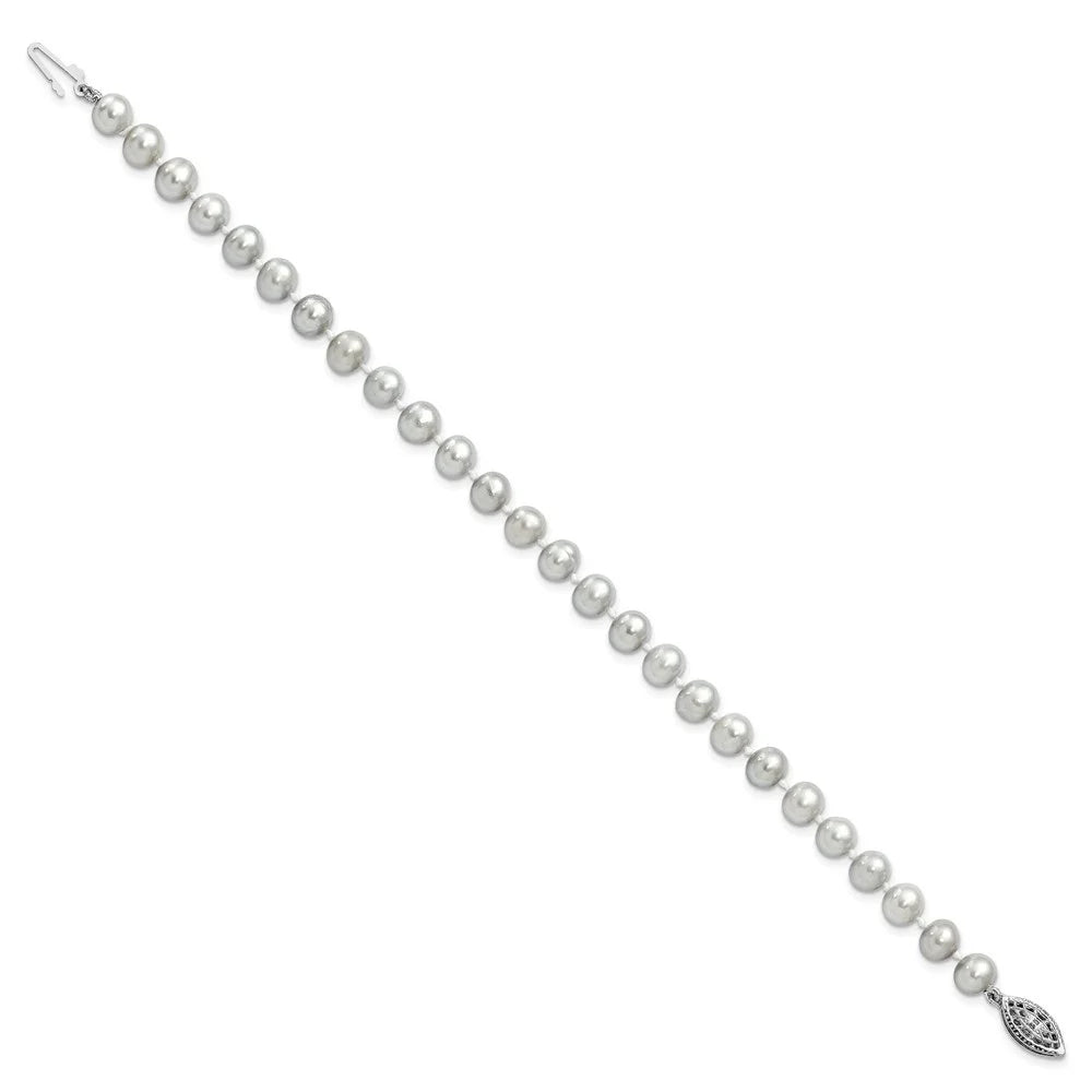 Sterling Women 6-7mm Grey 7.25inch Pearl for Auriga Fwc 925 Rhodium Bracelet Silver