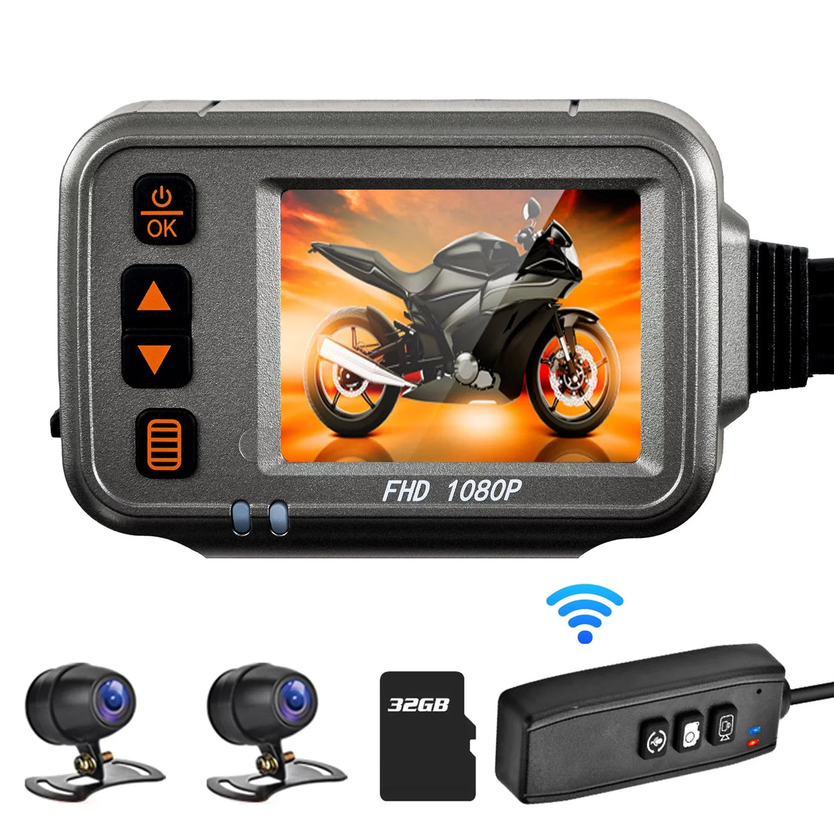 ,120° Waterproof Camera card Full Htovila Wide 32G After Recording Flameout Angle,Parking Cam,WiFi Vision Dual storage Motorbike Monitoring, With Motorcycle Timed Body Night Dash 1080p