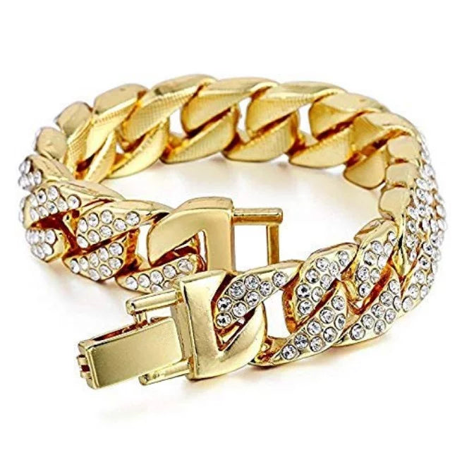 Cuban BR and - Bracelet Set(11,Gold Luxury Ring Out King #Blue) Bling-ed 3pc Set Iced L0504 Out Mens w/Bling-ed Round Watch