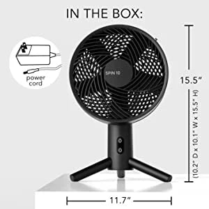 10 Fan, Image Sharper SPIN Oscillating 15.5", Black Desktop