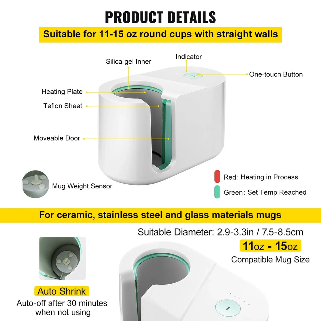 Portable Heat BENTISM Mug Presser, Easy Mug One-touch Setting, Press Machine, DIY Mug Cup Printing Press 11-15oz, Press Machine Coffee Automatic Sublimation Pro Transfer