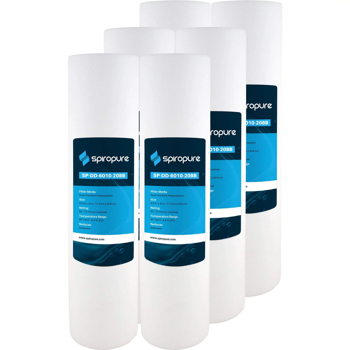 SP-DD-6010-20BB Spun 6) (Case Melt-Blown BB liquid 20x4.5 Polypropylene SpiroPure Filter 10 of SDC-45-2010 Micron Cartridge